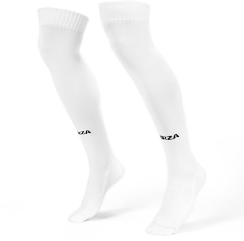 FORZA Klassiska fotbollsstrumpor [9 färger] | Knähöga fotbollsstrumpor med förstärkt häl och tå - finns i storlekar XS-XL (L/XL (UK 8-12), vit)