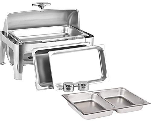 XMWOEIX Set di scaldavivande con Coperchio a Rullo da 9 Litri, Padella Rettangolare, fornello con teglia per Cibo, teglia per Acqua e Porta-combustibile, per Feste e Banchetti