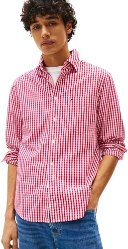 Tommy Hilfiger Uomo Camicia Poplin Gingham in Cotone