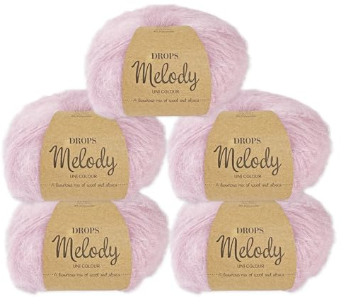 Frida's Wollhaus Drops 5 x 50 g Melody Stricken Häkeln Alpaka Schurwolle Alpaca Superweich 23 Farben (06 | Puderrosa)