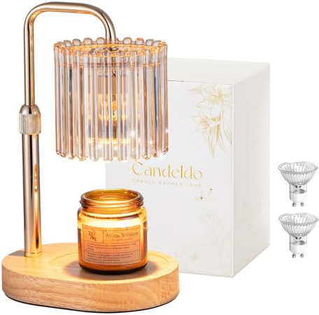 Candeldo Candle Warmer Lamp with Timer: Gold Wax Melt Warmer | Height Adjustable, Dimmable, with 2 Bulbs, Modern Farmhouse Decor for Home, Bedroom, Gifts for Women, Birthday, Housewarming