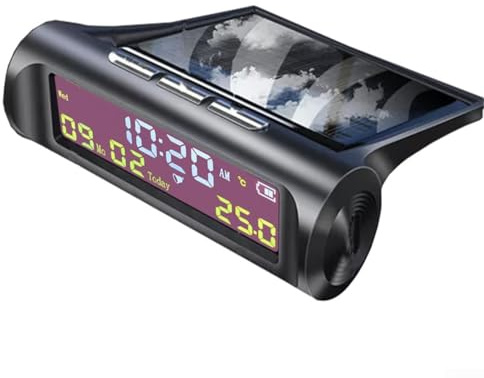Lecreatekit Reloj solar para coche, pantalla de temperatura y LCD de alta precisión, funciona con energía solar y termómetro digital para interior, multifuncional