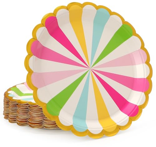 PARTY GO 50 Stück 9“ Pappteller für Abendessen und Dessert, Einwegteller Party Supplies Pack für Graduierung Urlaub Hochzeit Geburtstag Party Baby Dusche Dekorationen, Regenbogen