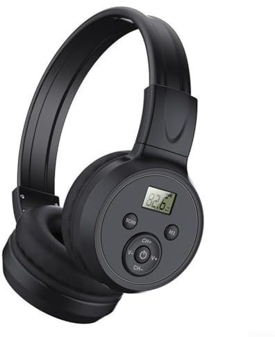 Hasaller FM Headphones LCD Display Headphones Portable Radio Rechargeable FM Headphones Foldable Design Headphones Rechargeable FM Radio Headset Receiver Radio Headphones(Battery Model)