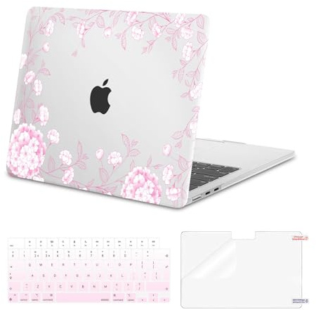 MOSISO Compatible with MacBook Air 13 inch Case M5 M4 M3 M2 2026-2022 A3449 A3240 A3113 A2681, Tiny Flowers Hard Shell Case&Keyboard Cover&Screen Protector for MacBook Air 13.6 inch Case, Pink