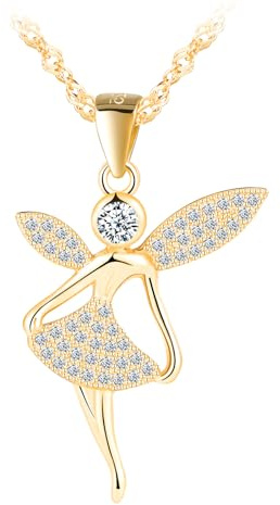 MOOFUN ängel hänge kedja halsband flickor damer silver 925 med zirkon vacker elegant älva kedja för dotter flickvän fru mamma dansare kvinnor smycken födelsedagar alla hjärtans dag mors dag gåva, 925
