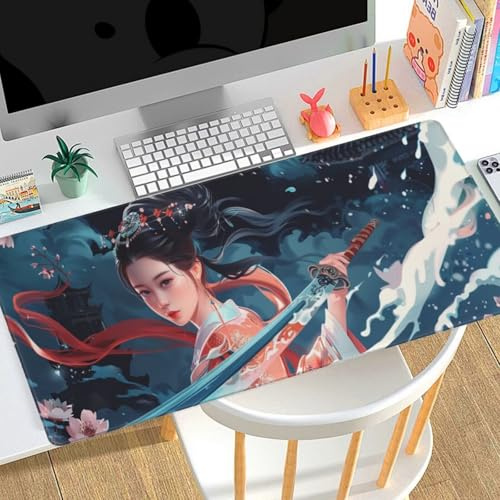 Tapis de Souris Beauté Guerrier Tapis de Souris XXL 1200x600x3mm，Grand Tapis de Souris Gamer，Tapis Bureau Antidérapant Étanche，sous-Main Bureau Large en Tissu，Maison Bureau Décor Cadeau Homme E24