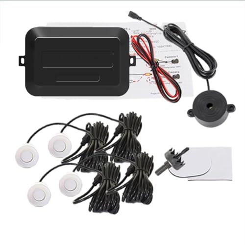 Sensor Ayuda Aparcamiento Kit De Sensor Estacionamiento para Automóvil con Zumbador, Sonda Indicadora Alerta Sonora con Radar De Respaldo, 4 Sensores De 22 Mm Y 12 V Radar Parking Sensor(Blanco)