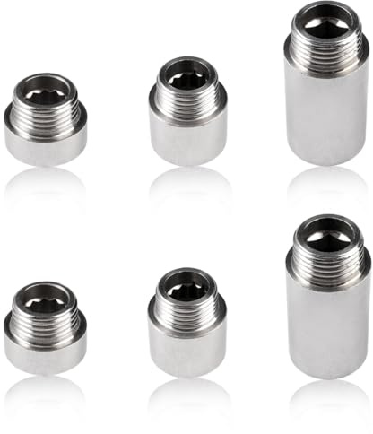 Pack of 6 Tap Extension 1/2 Inch, Stainless Steel Shower Head Extension, Shower Head Extension Thread Fitting, Not Easy to Rust, Tap Extension for Taps, Corner Valves & Shower Heads