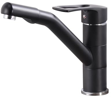 Zeffrary Wasserhahn Küche, Küchenarmatur mit Einhebelmischer, Keramikkartusche mit 360° Drehbarer Spültischarmatur (Herkömmlicher Kalt-, Schwarz)