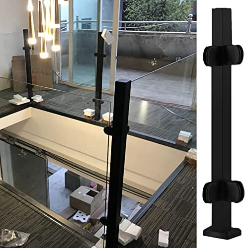 WLCGYD Glass Balustrade Railing Post, Pool Deck Fence Panels Clamp with Clips Spigot, High Square Staircase Garden Floor Support System with Base Cover, Metal Black(Color Grey,105cm (41.3inch))