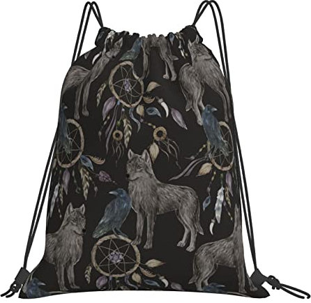 Gemustert Turnbeutel Mit Kordelzug 36X42Cm Wolfsfeder Tüte Rucksack Outdoor Sportarten Beutel Zum Bemalen Für Jungen, Yoga, Erwachsene