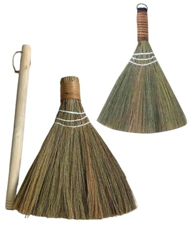 TOPPERFUN 2pcs Bamboo Soft Broom Handmade Indoor Cleaner Broom for Kitchen Floor Cleaning Manual for Home Cleaning Supplies