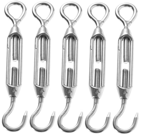 JUMPLAWN 5pcs Heavy Duty Turnbuckles Hooks Stainless Steel Wire Tensioner for Tensioning Ropes