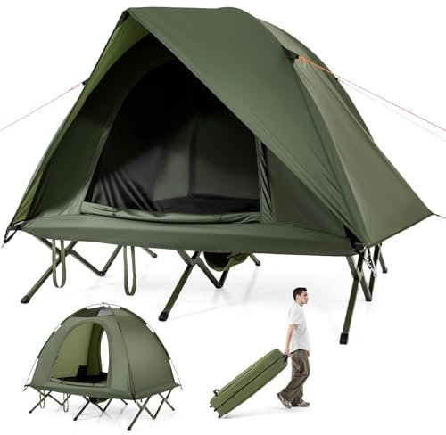 COSTWAY Tienda de Campaña 2 Personas, Cama de Camping Plegable, Tienda de Campaña Elevada con 2 Puerta y Techo con Claraboya,Impermeable, Bolsa Portátil con Ruedas,194 x 145 x 150 cm