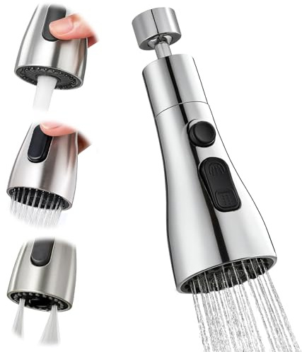 Douchette Evier Cuisine Robinet 360 Degres, 3 Modes Embout Robinet Cuisine avec Aerateur Mitigeur Evier Cuisine, Fabriqué à partir de plastique ABS de haute qualité, Universal Orientable