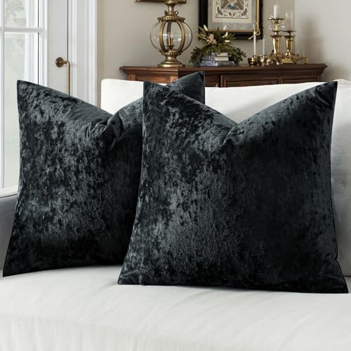 MIULEE Lot de 2 Housses de Coussin Fleur de Givre Housses de Décor pour Canapé en Velours Housses en Fausse Fourrure Douces et Pellucheuses Housses de Coussin Doudou pour Salon 40x40 cm Noir
