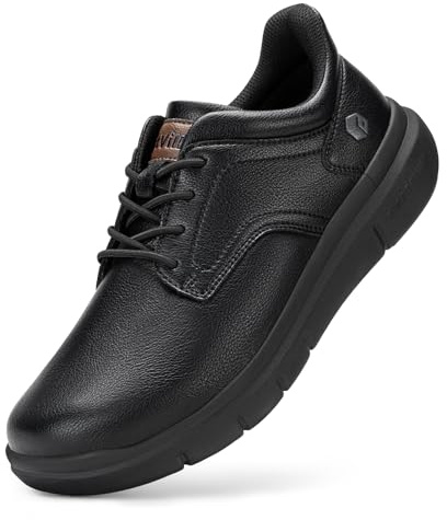 FitVille Mens Extra Wide Slip On Loafers Leather Shoes,Black,9,W