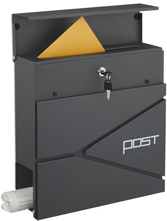 Relaxdays Boîite aux Lettres, Moderne, métal, 4 clés, Porte-journaux, H x L x P : env. 38 x 37 x 12 cm, Anthracite