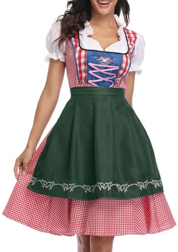 Générique Costume Dirndl Femme Événement - Robe Bavaroise Traditionnelle Style Oktoberfest (Fête de la Bière) - Jupe Évasée, Corsage - Déguisement Festival, Carnaval