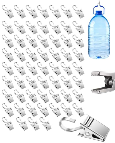 HUVZOR 60 Piezas Clips para Cortinas, Clips de Gancho de Metal, Clips de Cortina de Acero Inoxidable, Clip Cortina de Metal pequeños con Ganchos, Pinzas para Cortinas, Fotos (Plata)