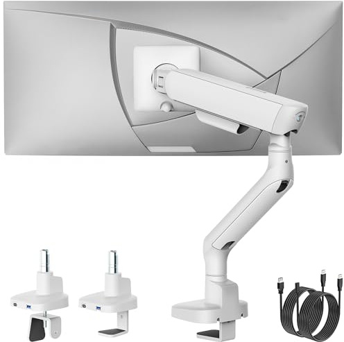 monTEK Monitor Halterung mit USB für 17-40 Zoll Bildschirme, Bis zu 12kg | Höhenverstellbar Monitorständer Höhenverstellbare mit Neigung, Schwenk & Drehfunktion, VESA 75/100 mm, Weiß