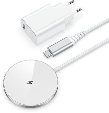 NANAMI MagSafe Ladegerät für iPhone mit 20W USB-C Adapter, Wireless Charger | Magnetisches Induktive Kabelloses Ladepad Kompatibel mit iPhone 17 Air 16 Pro Max 15 Plus 14 13 12 Mini und AirPods 3 2 Pro
