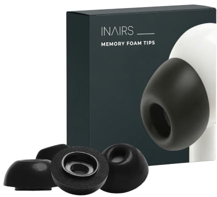 INAIRS Memory-Foam Tips – kompatibel mit Apple AirPods Pro (3. Gen.) – 3 Paar Aufsätze, Test-Pack S/M/L, Schwarz – Ohreinsätze für Komfort & sicheren Halt