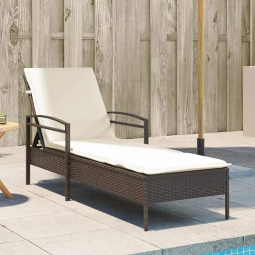 Frdhee Gartensessel Relaxstuhl,Sonnenliege mit Auflage Braun 63x200x81 cm Poly Rattan,Kippliege für Camping,Garten,Pool