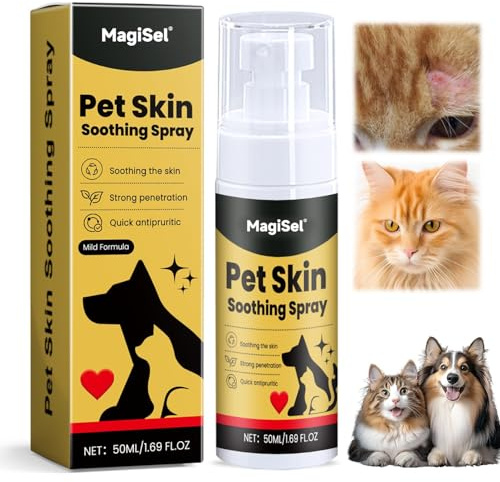 MagiSel Hautpflegespray Für Haustiere, Hautdesinfektionsmittel Spray Für Hunde & Katzen, Reinigungsspray Fürs Weiches Fell, Regeneration Der Haut Bei Wunden, Reduziert Juckendes Kratzen 50ML