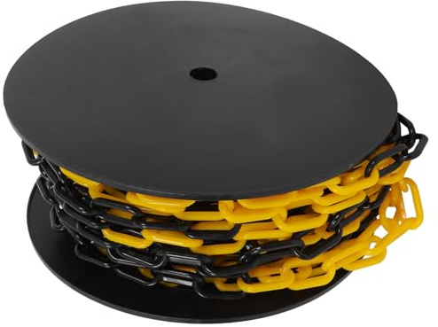 Mikikit Cadena de Barrera de Seguridad de Plástico Resistente la Intemperie Negro y Amarillo para Control de Multitudes Construcción Jardín y Estacionamiento