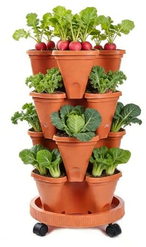 Genérico Macetero para Fresas - 4 Niveles Apilable Macetero Vertical,Macetas De Jardín con Drenaje Automático, Ruedas Y Bandeja Inferior - Cultivo de Frutas en Balcón
