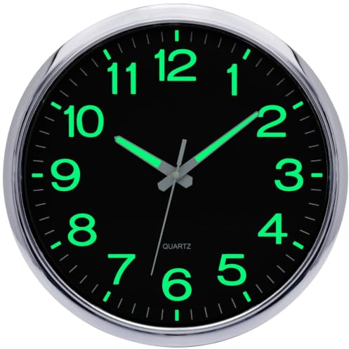 NESIFEE Beleuchtet Wanduhr Ohne Tickgeräusche Groß 30cm Silber Uhr Wand | Moderne Wall Clocks für Wohnzimmer KüChe Schlafzimmer Büro Schule Kinderzimmer Bahnhofsuhr Badezimmeruhr