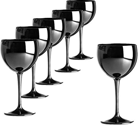 Doimoflair Calice da Vino Rosso Aperol Spriz Hugo Bicchiere da Vino in plastica 40 cl. Campeggio Outdoor Nero Set 6 Pezzi
