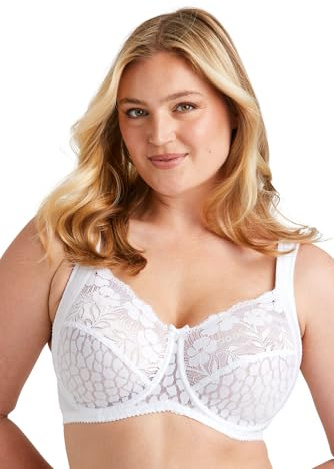 Miss Mary of Sweden Jacquard & Lace Womens Underwired Bra with Side Support 44DD White