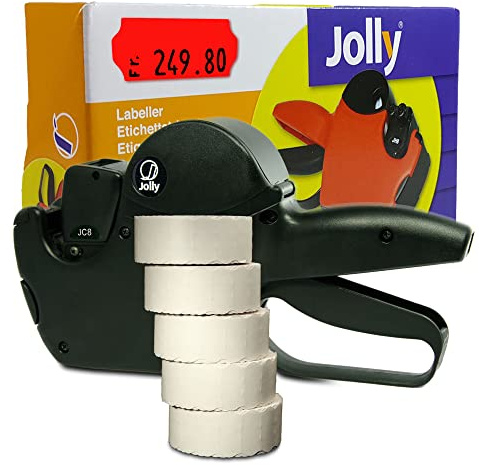 Preisauszeichner Set Jolly C8 inkl. 5 Rollen 26x12 Preisetiketten - leucht-rot permanent | MHD Datumsauszeichner | HUTNER