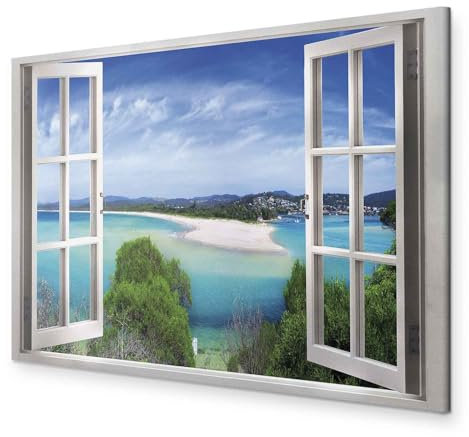 murando - Wandbilder XXL Fensterblick Vlies Leinwandbild 1 tlg Kunstdruck modern Wandbilder XXL Wanddekoration Design Wand Bild - Fenster Insel Meer See Strand Himmel Landschaft Natur