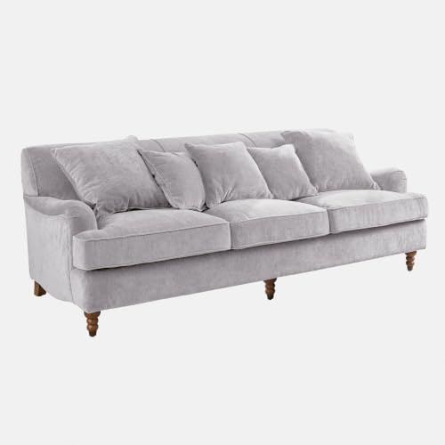 Loberon Sofa Isa, inkl. Zierkissen, Gedrechselte Füße, Erstklassiger Sitzkomfort, Modernes Design, Couch, Sitzmöbel, Kiefernholz, Kautschukholz, Polyestersamt, grau