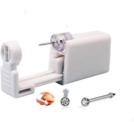 SCOBUTY 2 Pack Self Nose Piercing Gun Disposable Gun Kit Sterile No Pain Tool (White)