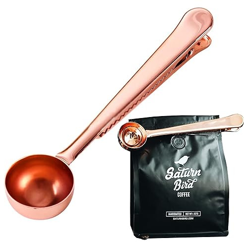 MINGZE Cuillère Doseuse à Café Avec Clip Acier Inoxydable, CuillèRe à Café 2 En 1 Long Manche, CuillèRe à Mesurer Pour En Grains Thé Poudre De ProtéIne, Cuillere Doseuse (Or rose)