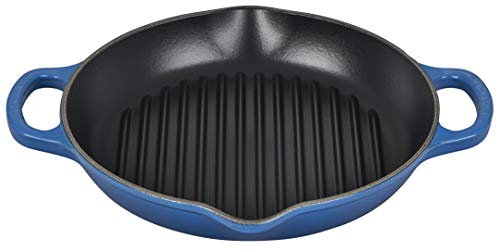 LE CREUSET Signature Hohe runde Grillpfanne aus Gusseisen, für alle Herdarten und Backöfen, 25 cm, Marseille, 20208252000422
