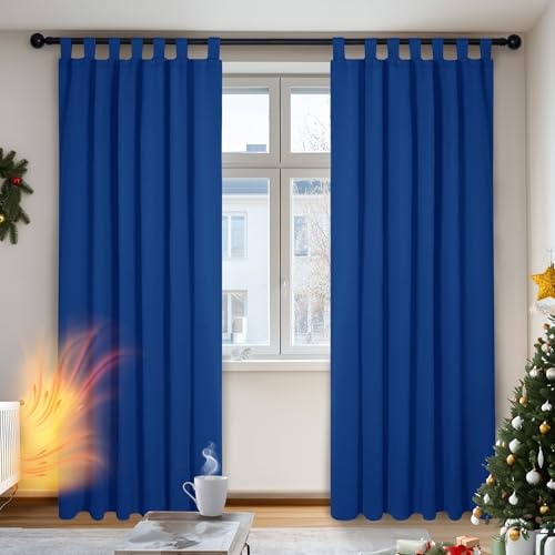 Deconovo Tende Soggiorno Oscuranti 140x175 CM 2 Pezzi, Tende Termiche Isolanti Moderne per Finestre Interni, con Passanti, Blu Elettronico