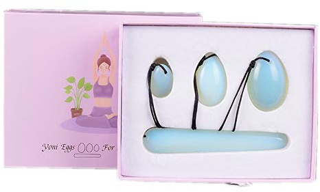 Natürliches Jadestein-Ei Yoni-Eier 3 Stück gebohrte Jade-Eier + 1 Stück Massagestab für Kegel-Übung Massagesteine für Frauen zum Trainieren von Beckenmuskeln Kegel-Übung