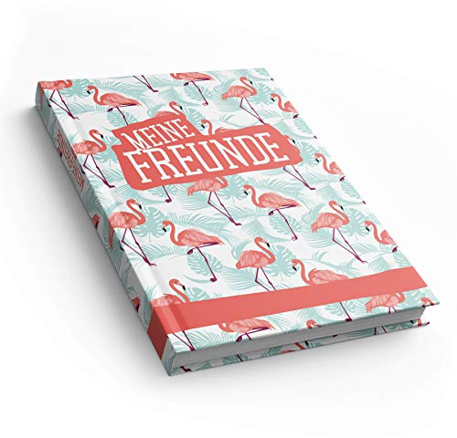 itenga Freundebuch Flamingos Flamingo Muster Meine Freunde DIN A5 88 Seiten für Mädchen