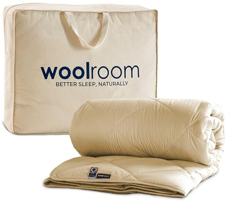 WOOLROOM Deluxe Washable British Wool Duvet Superking 7-10 Tog, All Season - Natural Certified Anti Allergy Moisture Wicking - Organic Cotton Cover (200tc) - 30 Night Sleep Trial, W260 x L220