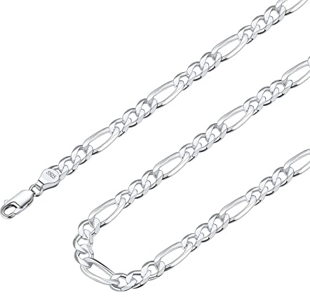 Suplight 925 Sterling Silver Chain Necklaces for Men, 3/5/6/9/12mm, Stainless Steel Cuban/Figaro Mens Necklace，Silver/Black/Gold Plated Chains Length 14/18/20/22/24/26/28/30“