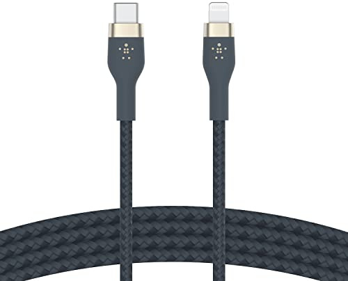 Belkin Câble à gaine tressée USB-C vers Lightning BoostCharge Pro Flex (1 m), certifié MFi (20 W), recharge Power Delivery pour iPhone 13, 12, 11, Pro, Max, mini, SE, iPad, etc. (bleu)