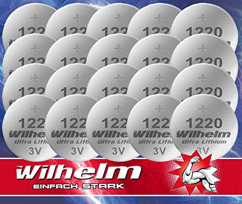 Wilhelm CR1220 Lithium Knopfzellen 3V 40mAh, ø12x2,0 mm – 20 Stück