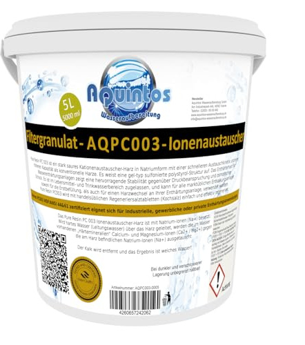 Enthärterharz Ionenaustauscher für Wasserenthärtungsanlagen Entkalkungsanlagen und Wasserfilter Pure Resin PC003 5 Liter (Eimer)