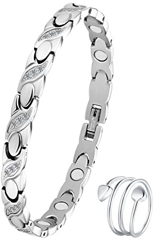 Jecanori Damen-Titan-Stahl-Magnetarmband. Magnetisches Gesundheitsarmband mit funkelnden Diamanten. Lindert Arthritis-Schmerzen, wird mit Entfernungswerkzeug und Geschenkbox geliefert